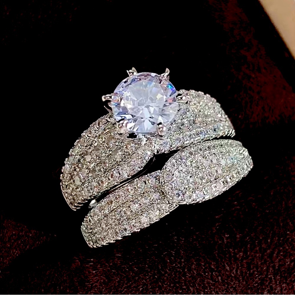 925 Silver Plated CZ Wedding Ring Set